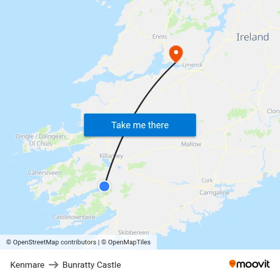 Kenmare to Bunratty Castle map