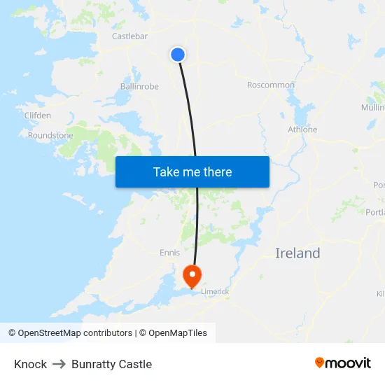 Knock to Bunratty Castle map