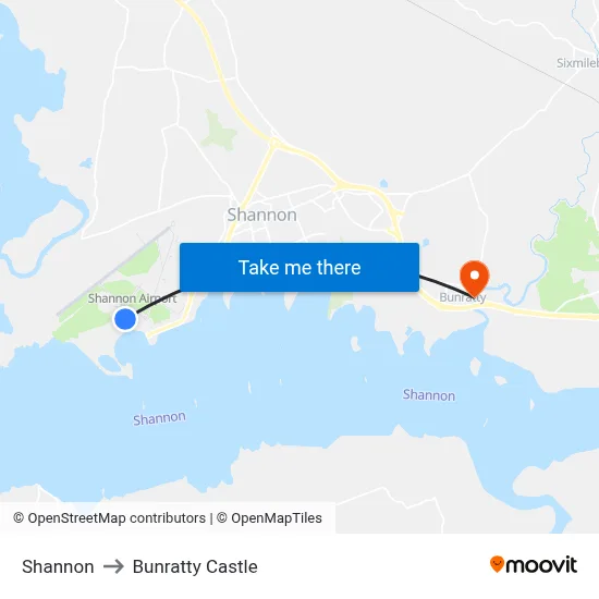 Shannon to Bunratty Castle map