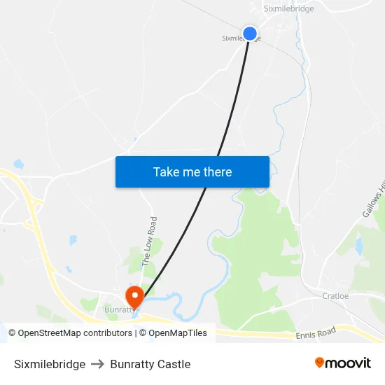 Sixmilebridge to Bunratty Castle map