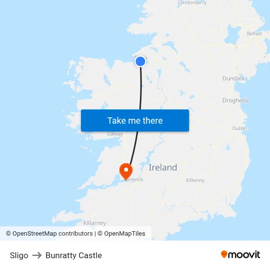 Sligo to Bunratty Castle map