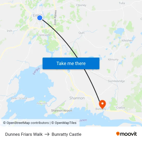 Dunnes Friars Walk to Bunratty Castle map