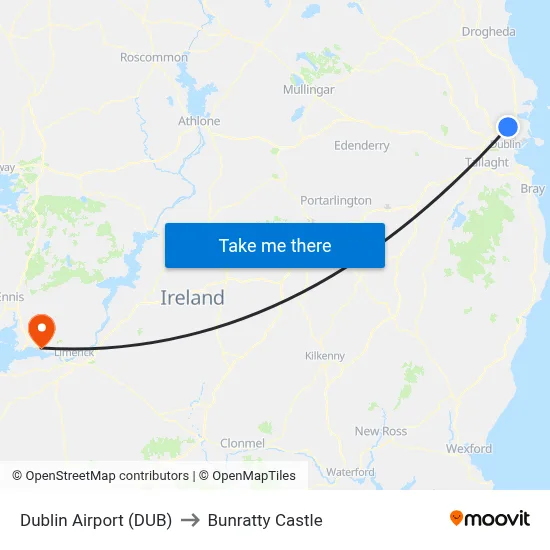 Dublin Airport (DUB) to Bunratty Castle map