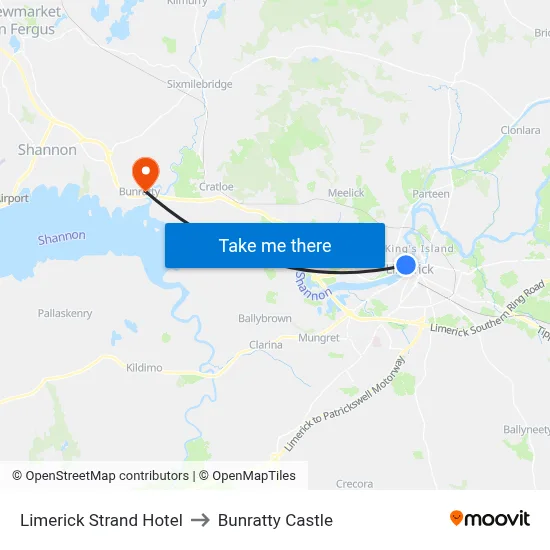 Limerick Strand Hotel to Bunratty Castle map