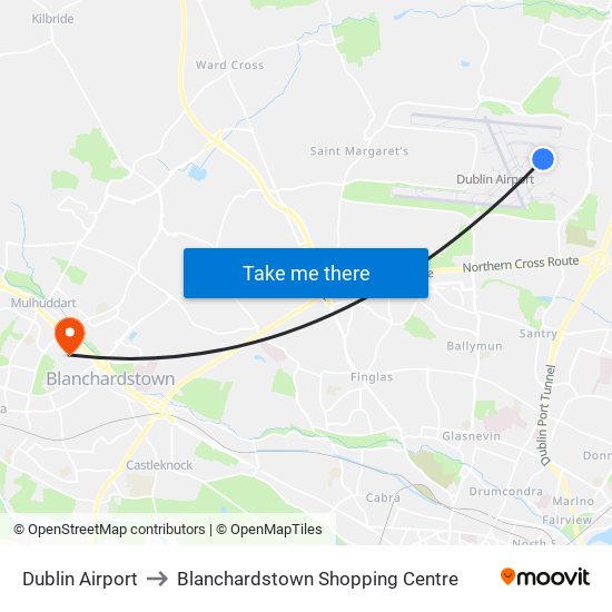 Dublin Airport to Blanchardstown Shopping Centre map