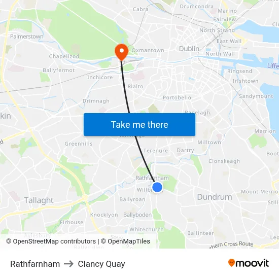 Rathfarnham to Clancy Quay map