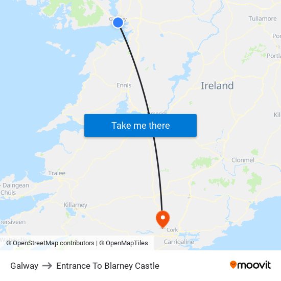 Galway to Entrance To Blarney Castle map