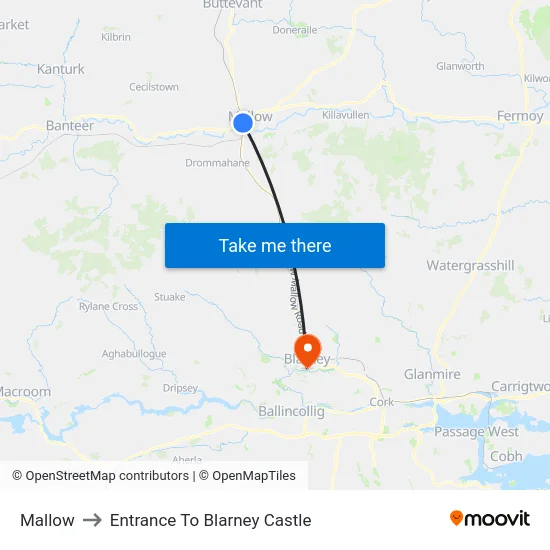 Mallow to Entrance To Blarney Castle map