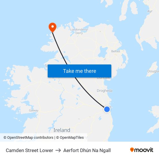 Camden Street Lower to Aerfort Dhún Na Ngall map