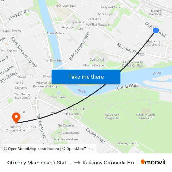 Kilkenny Macdonagh Station to Kilkenny Ormonde Hotel map