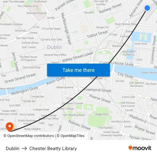 Dublin to Chester Beatty Library map