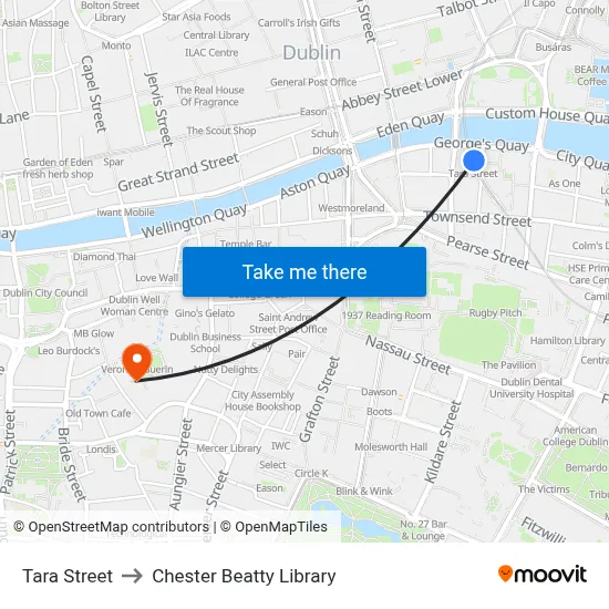 Tara Street to Chester Beatty Library map