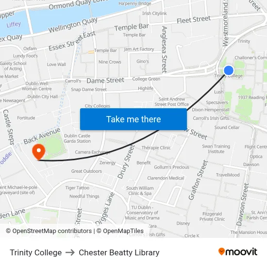 Trinity College to Chester Beatty Library map