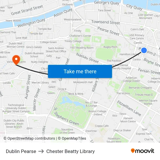 Dublin Pearse to Chester Beatty Library map