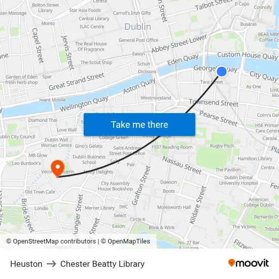 Heuston to Chester Beatty Library map