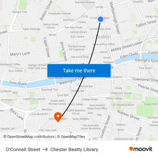 O'Connell Street to Chester Beatty Library map