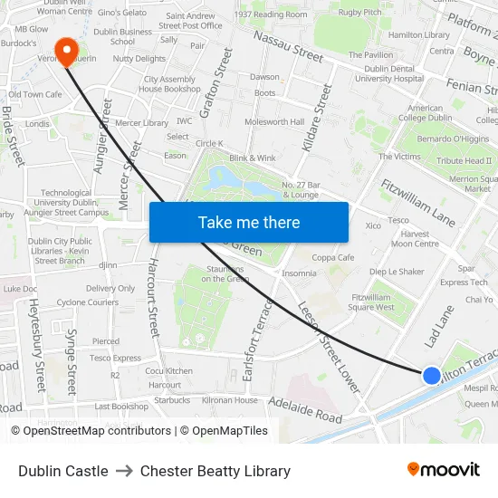 Dublin Castle to Chester Beatty Library map