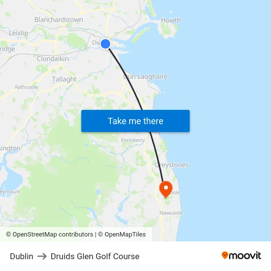 Dublin to Druids Glen Golf Course map