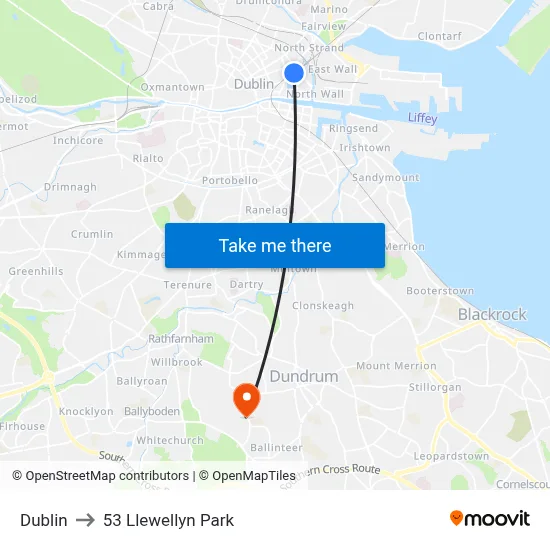 Dublin to 53 Llewellyn Park map