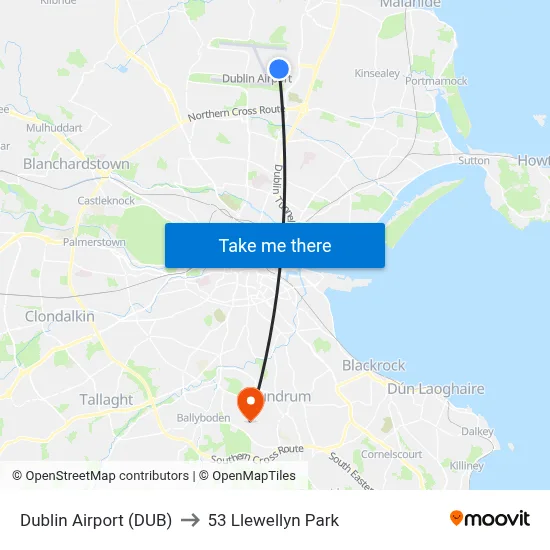 Dublin Airport (DUB) to 53 Llewellyn Park map