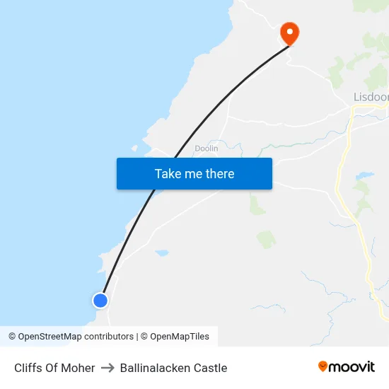 Cliffs Of Moher to Ballinalacken Castle map