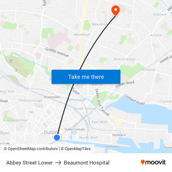 Abbey Street Lower to Beaumont Hospital map