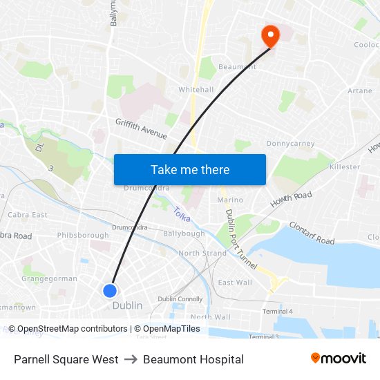 Parnell Square West to Beaumont Hospital map