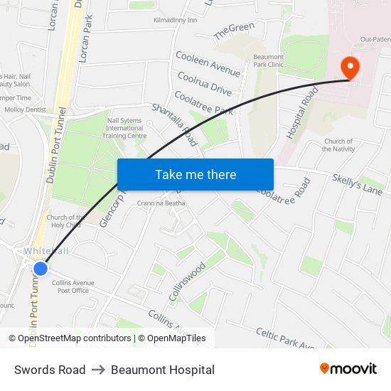 Swords Road to Beaumont Hospital map