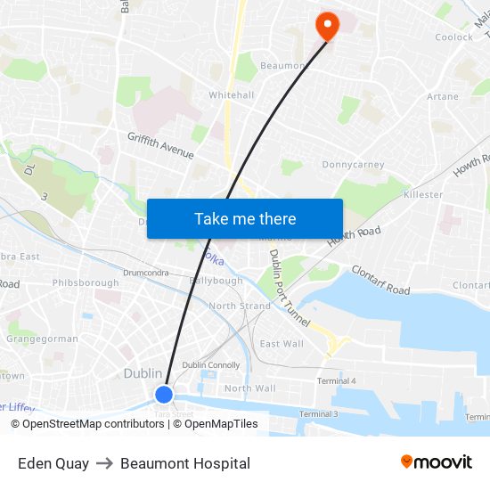 Eden Quay to Beaumont Hospital map