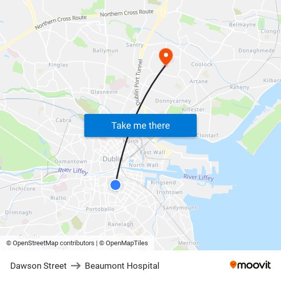 Dawson Street to Beaumont Hospital map