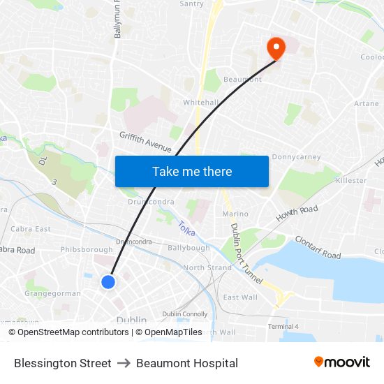 Blessington Street to Beaumont Hospital map