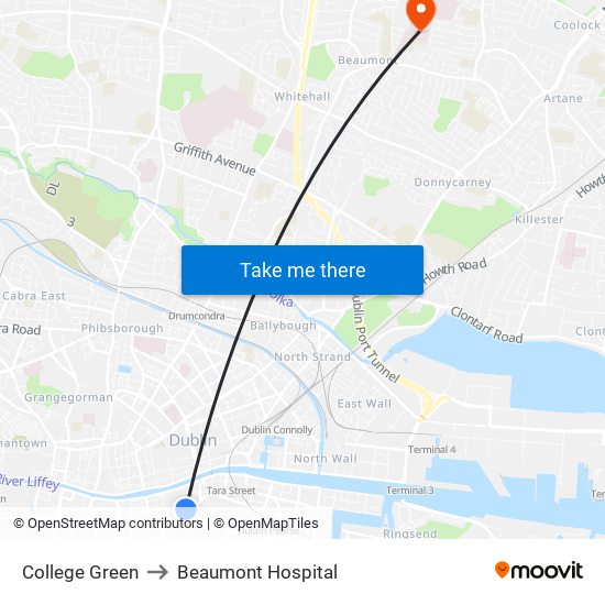 College Green to Beaumont Hospital map