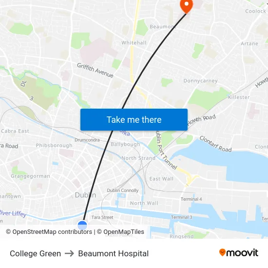 College Green to Beaumont Hospital map