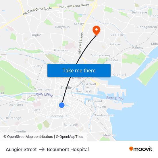 Aungier Street to Beaumont Hospital map