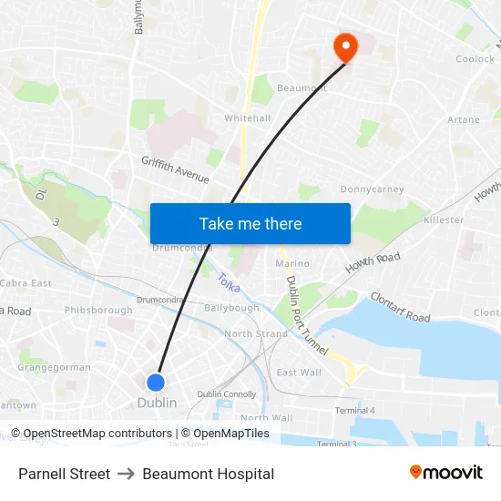 Parnell Street to Beaumont Hospital map