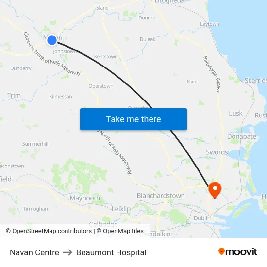 Navan Centre to Beaumont Hospital map