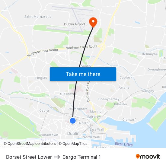 Dorset Street Lower to Cargo Terminal 1 map
