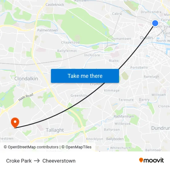 Croke Park to Cheeverstown map