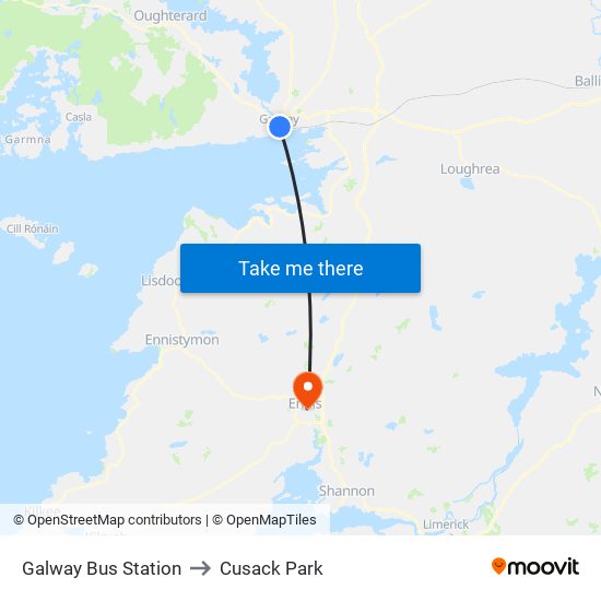 Galway Bus Station to Cusack Park map