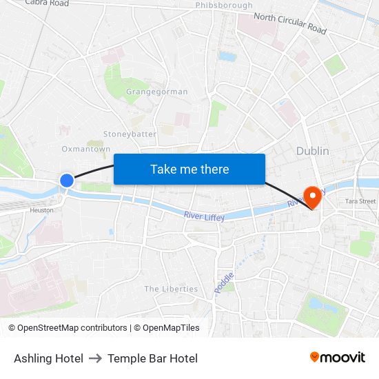 Ashling Hotel to Temple Bar Hotel map
