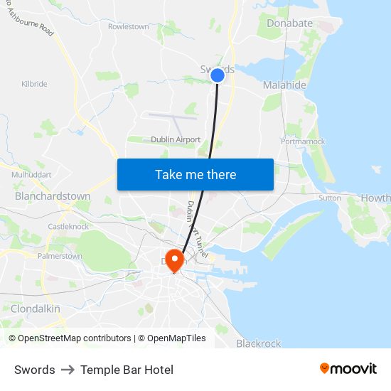 Swords to Temple Bar Hotel map