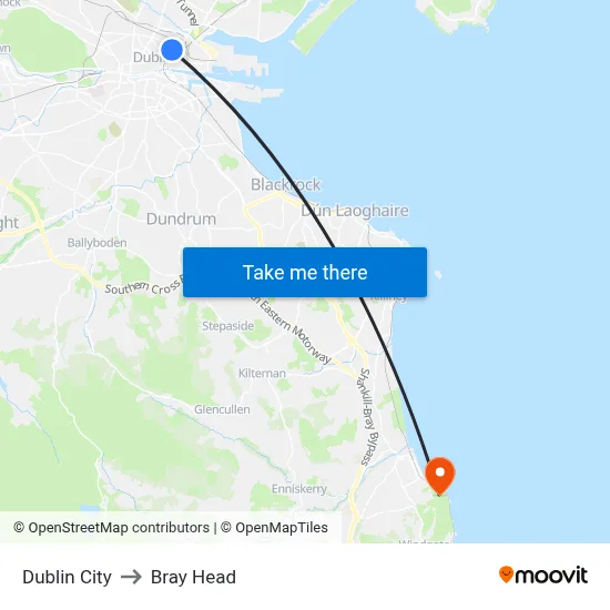 Dublin City to Bray Head map