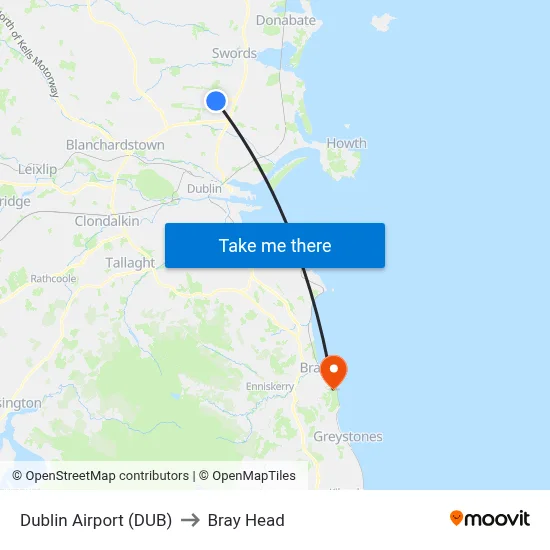 Dublin Airport (DUB) to Bray Head map