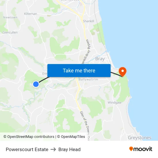 Powerscourt Estate to Bray Head map