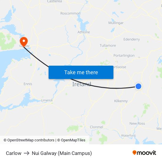 Carlow to Nui Galway (Main Campus) map