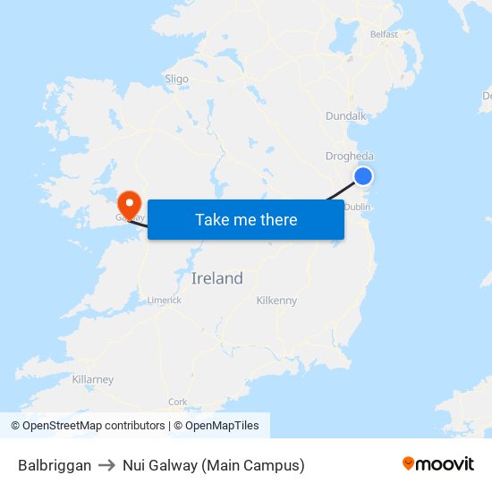 Balbriggan to Nui Galway (Main Campus) map