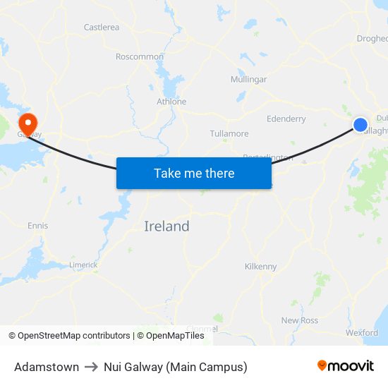 Adamstown to Nui Galway (Main Campus) map