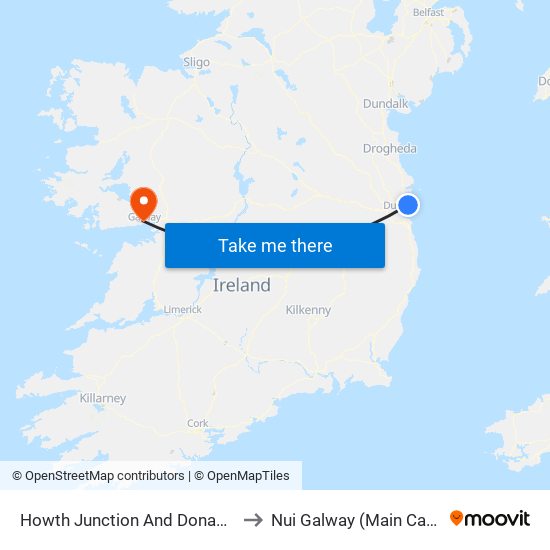 Howth Junction And Donaghmede to Nui Galway (Main Campus) map