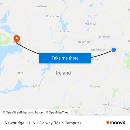 Newbridge to Nui Galway (Main Campus) map