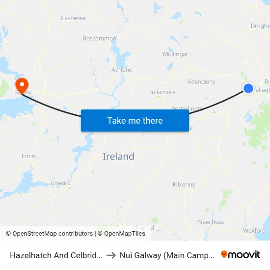 Hazelhatch And Celbridge to Nui Galway (Main Campus) map